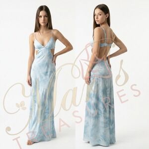 Third Form Blue Cutout Satin Maxi Dress Sz 4